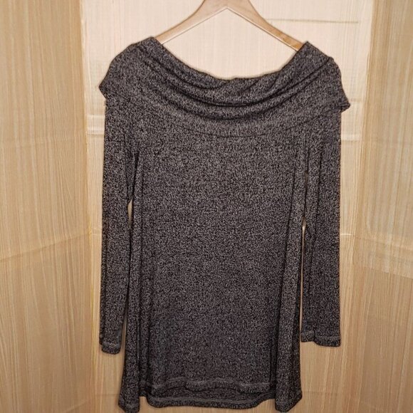 Eri + Ali Womens Black White Heathered Stretchy Lightweight Cowl Neck Tunic XL - Picture 2 of 6